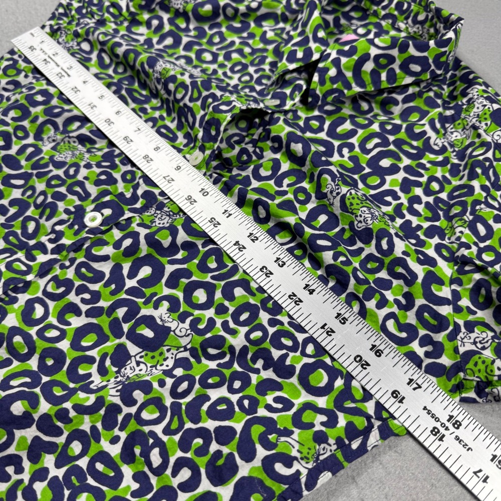 Lilly Pulitzer Leopard Animal Print Green Navy Blue Cotton Button Up Shirt 4 - Picture 5 of 9